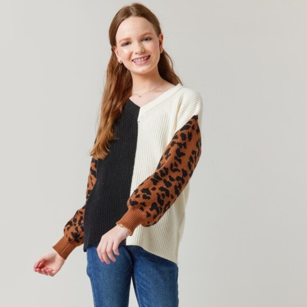NWT leopard color block girls sweater